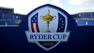 Imagen del logo de la Ryder Cup 2018 en el Golf National de Guyancourt, en las cercan&iacute;as de Par&iacute;s, que acogi&oacute; el torneo en 2018.