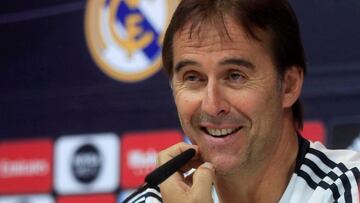 GRAF8155. MADRID, 21/09/2018.- Los entrenador del Real Madrid, Julen Lopetegui, durante la rueda de prensa posterior al entrenamiento realizado hoy en las instalaciones de Valdebebas, en la víspera del partido de la quinta jornada de Liga de Primer