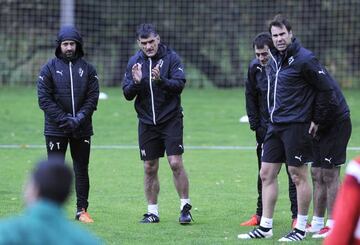 Eibar during training as they battle the elements.