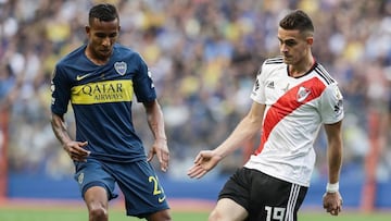 Rafael Santos Borre, jugadore de River Plate, y Sebastián Villa, jugador de Boca Juniors