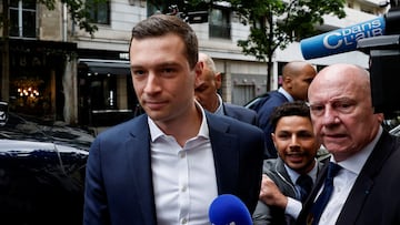 Jordan Bardella, President of the French far-right National Rally (Rassemblement National - RN) party, arrives at the RN party headquarters in Paris, France, July 1, 2024. REUTERS/Benoit Tessier