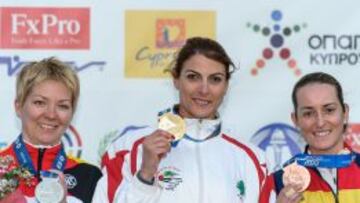 El podio, con Fátima Gálvez (derecha) tercera.