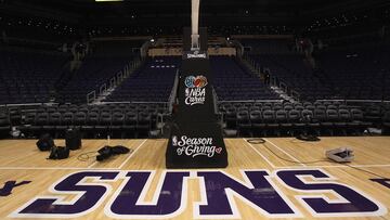 PHOENIX - DECEMBER 11:  The Phoenix Suns logo is seen on the court before the NBA game against the Orlando Magic at US Airways Center on December 11, 2009 in Phoenix, Arizona. The Suns defeated the Magic 106-103.  NOTE TO USER: User expressly acknowledges and agrees that, by downloading and or using this photograph, User is consenting to the terms and conditions of the Getty Images License Agreement.  (Photo by Christian Petersen/Getty Images)