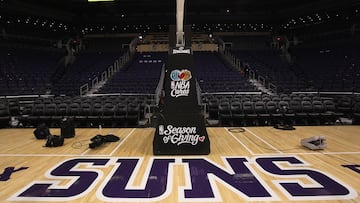 PHOENIX - DECEMBER 11:  The Phoenix Suns logo is seen on the court before the NBA game against the Orlando Magic at US Airways Center on December 11, 2009 in Phoenix, Arizona. The Suns defeated the Magic 106-103.  NOTE TO USER: User expressly acknowledges and agrees that, by downloading and or using this photograph, User is consenting to the terms and conditions of the Getty Images License Agreement.  (Photo by Christian Petersen/Getty Images)