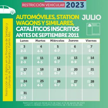 Restricción vehicular hoy, 17 de julio: autos que no pueden circular en Santiago y calendario de junio