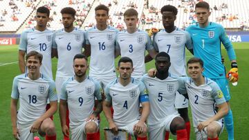 The starting players of England's under-20 men's national football team
