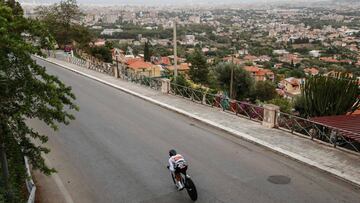 Team Dimension Data rider Eritrea's Amanuel Ghebreigzabhier rides towards Palermo (Rear) during the first stage of the Giro d'Italia 2020 cycling race, a 15.1-kilometer individual time trial between Monreale and Palermo. (Photo by Luca Bettini /
