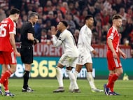 15/04/26 PARTIDO CHAMPIONS LEAGUE CUARTOS VUELTA
BAYERN DE MUNICH - REAL MADRID
PROTESTAS TARJETA ROJA EXPULSION CAMAVINGA ARBITRO SLAVKO VINCIC KYLIAN MBAPPE VINICIUS JR
