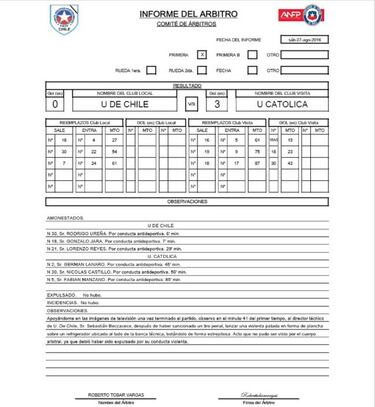 Informe de Tobar consigna patada voladora de Beccacece