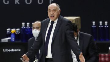 Pablo Laso, durante el partido de la Euroliga que ha enfrentado al CSKA de Moscú y al Real Madrid