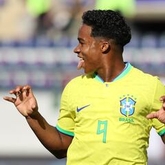 Endrick scores for Brazil in their pre-Olympic tournament game