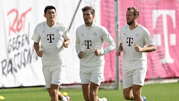 Kane, Goretzka y Minjae Kim en un entrenamiento del Bayern.