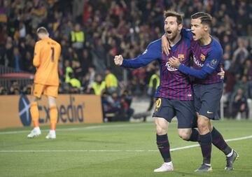 1-0. Leo Messi celebró el primer gol.