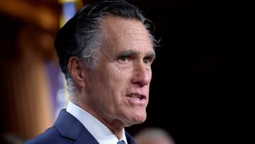 FILE PHOTO: U.S. Senator Mitt Romney (R-UT) during a news conference on Capitol Hill in Washington, U.S., March 7, 2023. REUTERS/Bonnie Cash/File Photo