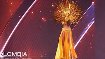 En el certamen de 2025, la delegada colombiana sobresalió con un vestido que homenajeaba el oro y a las antiguas civilizaciones precolombinas del territorio.
