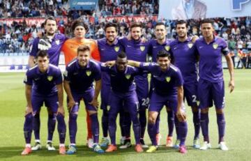 Once del Málaga. De pie: Filipenko, Ochoa, Recio, Duje Cop, Charles, Miguel Torres y Weligton. Agachados: Federico Ricca, Camacho, Atsu y Chory Castro.