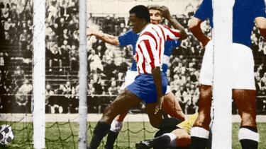 Miguel Jones, tras marcar un gol con el Atlético de Madrid.