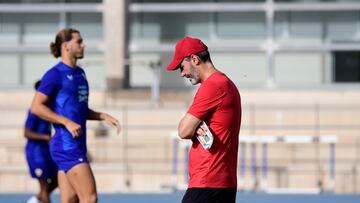 Vicente Moreno, en un entrenamiento del Almería.