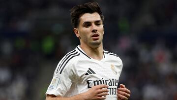 Real Madrid's Moroccan forward #21 Brahim Diaz reacts during the 2024 FIFA Intercontinental Cup final football match between Spain's Real Madrid and Mexico's Pachuca at the Lusail Stadium in Doha on December 18, 2024. (Photo by KARIM JAAFAR / AFP)