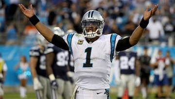 CHARLOTTE, NC - SEPTEMBER 09: Cam Newton #1 of the Carolina Panthers reacts to their 16-8 victory over the Dallas Cowboys at Bank of America Stadium on September 9, 2018 in Charlotte, North Carolina.   Streeter Lecka/Getty Images/AFP
 == FOR NEWSPAPERS, INTERNET, TELCOS &amp; TELEVISION USE ONLY ==