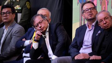 Colombian President Gustavo Petro looks on during an event with peace negotiators of Colombia's government and the National Liberation Army (ELN) rebels, in Bogota, Colombia August 3, 2023. REUTERS/Vannessa Jimenez