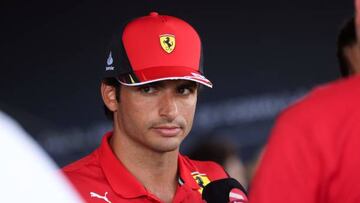 Ferrari's Spanish driver Carlos Sainz Jr speaks to the press at the Paddock ahead of the Formula One Belgian Grand Prix at the Spa-Francorchamps motor racing circuit in Liege on August 25, 2022. - The Formula One Belgian Grand Prix will take place on August 28, 2022. (Photo by Kenzo TRIBOUILLARD / AFP) (Photo by KENZO TRIBOUILLARD/AFP via Getty Images)