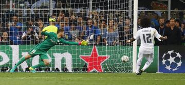 Real Madrid-Atlético de Madrid 1-1 (5-3 en la tanda de penaltis). En la foto, Marcelo marca en la tanda de penaltis el 2-1.