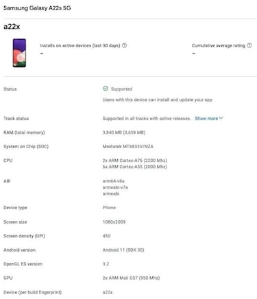 Filtradas las características del Samsung Galaxy A22 5G