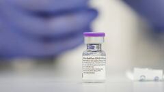 FILE PHOTO: A vial of the Pfizer vaccine against the coronavirus disease (COVID-19) is seen as medical staff are vaccinated at Sheba Medical Center in Ramat Gan, Israel December 19, 2020. REUTERS/Amir Cohen/File Photo