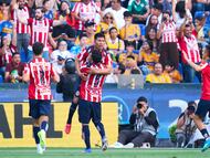 Daniel Aguirre celebrates his goal 1-1 of Guadalajara during the 14th round match between Tigres UANL and Guadalajara as part of the Liga BBVA MX Varonil, Torneo Clausura 2026 at Universitario Stadium, on April 11, 2026 in Monterrey, Nuevo Leon, Mexico.