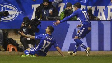 Edgar celebra el gol del pase a la final contra el Celta en Mendizorroza.