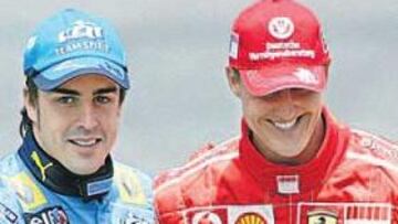 <b>PASADO Y FUTURO. </b>Alonso ha tomado el relevo de Michael Schumacher como piloto de referencia en la F-1. Intentará ganar su tercer título ahora con McLaren.