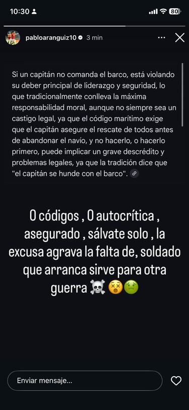 “Cero códigos, cero autocrítica, asegurado, sálvate solo, la excusa agrava la falta...”