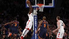 Pascal Siakam machaca durante el partido entre los New York Knicks y los Toronto Raptors.