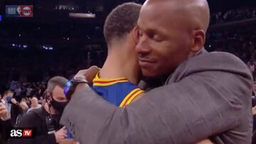 After Stephen Curry broke Ray Allen&#039;s record for most three-pointers in NBA history, the two shared an embrace on the sidelines during the Knicks game.