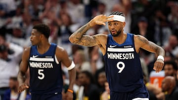MINNEAPOLIS, MINNESOTA - MAY 08: Nickeil Alexander-Walker #9 of the Minnesota Timberwolves celebrates his three-point basket against the Golden State Warriors in the second quarter of Game Two of the Western Conference Second Round NBA Playoffs at Target Center on May 08, 2025 in Minneapolis, Minnesota. NOTE TO USER: User expressly acknowledges and agrees that, by downloading and or using this photograph, User is consenting to the terms and conditions of the Getty Images License Agreement. David Berding/Getty Images/AFP (Photo by David Berding / GETTY IMAGES NORTH AMERICA / Getty Images via AFP)