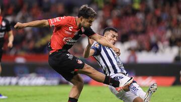 (L-R), Eduardo Aguirre of Atlas and Gustavo Cabral of Pachuca during the game Atlas vs Pachuca, corresponding to Round 15 of the Torneo Apertura 2023 of the Liga BBVA MX, at Jalisco Stadium, on November 01, 2023.
<br><br>
(I-D), Eduardo Aguirre de Atlas y Gustavo Cabral de Pachuca durante el partido Atlas vs Pachuca, correspondiente a la Jornada 15 del Torneo Apertura 2023 de la Liga BBVA MX, en el Estadio Jalisco, el 01 de Noviembre de 2023.