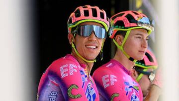 SERRE CHEVALIER, FRANCE - JULY 13: Rigoberto Uran Uran of Colombia and Team EF Education - Easypost during the team presentation prior to the 109th Tour de France 2022, Stage 11 a 151,7km stage from Albertville to Col de Granon - Serre Chevalier 2404m / #TDF2022 / #WorldTour / on July 13, 2022 in Col de Granon-Serre Chevalier, France. (Photo by Tim de Waele/Getty Images)