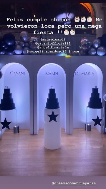 Las tres tartas preparadas para que Cavani, Icardi y Di María soplasen las velas.
