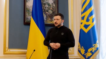 Ukraine's President Volodymyr Zelensky gives a press conference in Kyiv, amid the Russian invasion of Ukraine, on February 19, 2025. Tetiana Dzhafarova/Pool via REUTERS