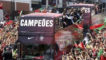 El autob&uacute;s de Portugal en plena celebraci&oacute;n por conquistar la Eurocopa.