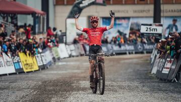 Mathias Fluckiger en el Short Track de la Copa del Mundo de MTB en Leogang (Austria).