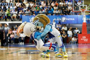 Los dos protagonistas de la imagen son las mascotas de los Astros de Jalisco, equipo de la Liga Nacional de
Baloncesto Profesional (LNBP) de México. Ambos se afanan en entretener a los aficionados durante una pausa
del partido contra las Abejas de León (Guanajuato) en el pabellón Arena Astros de Guadalajara (Jalisco).