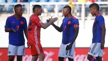 Jugadores de la Selecci&oacute;n Colombia tras el empate 0-0 ante Brasil por la primera fecha del Sudamericano Sub 20 Chile 2019.