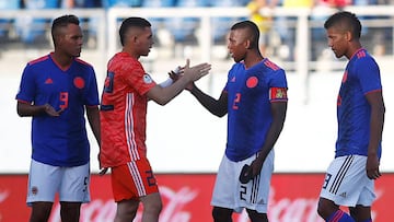 Jugadores de la Selección Colombia tras el empate 0-0 ante Brasil por la primera fecha del Sudamericano Sub 20 Chile 2019.