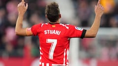 GIRONA, SPAIN - JANUARY 14: Cristhian Stuani of Girona FC celebrates after scoring the team's first goal during the LaLiga Santander match between Girona FC and Sevilla FC at Montilivi Stadium on January 14, 2023 in Girona, Spain. (Photo by Alex Caparros/Getty Images)
