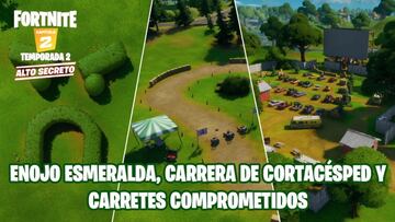 Fortnite Cap&iacute;tulo 2 - Temporada 2 | Desaf&iacute;o de Juicio de TNTina: visita Enojo Esmeralda, Carrera de Cortac&eacute;sped y Carretes Comprometidos