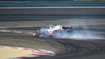 Haas F1&#039;s Russian driver Nikita Mazepin drives during the third day of the Formula One (F1) pre-season testing at the Bahrain International Circuit in the city of Sakhir on March 14, 2021. (Photo by Mazen MAHDI / AFP)