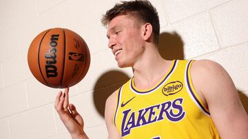 Dalton Knecht #3 of the Los Angeles Lakers poses for a portrait during the 2024 NBA Rookie Photo Shoot at UNLV on July 16, 2024 in Las Vegas, Nevada.