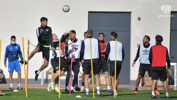 Los jugadores del Rayo, en un entrenamiento.